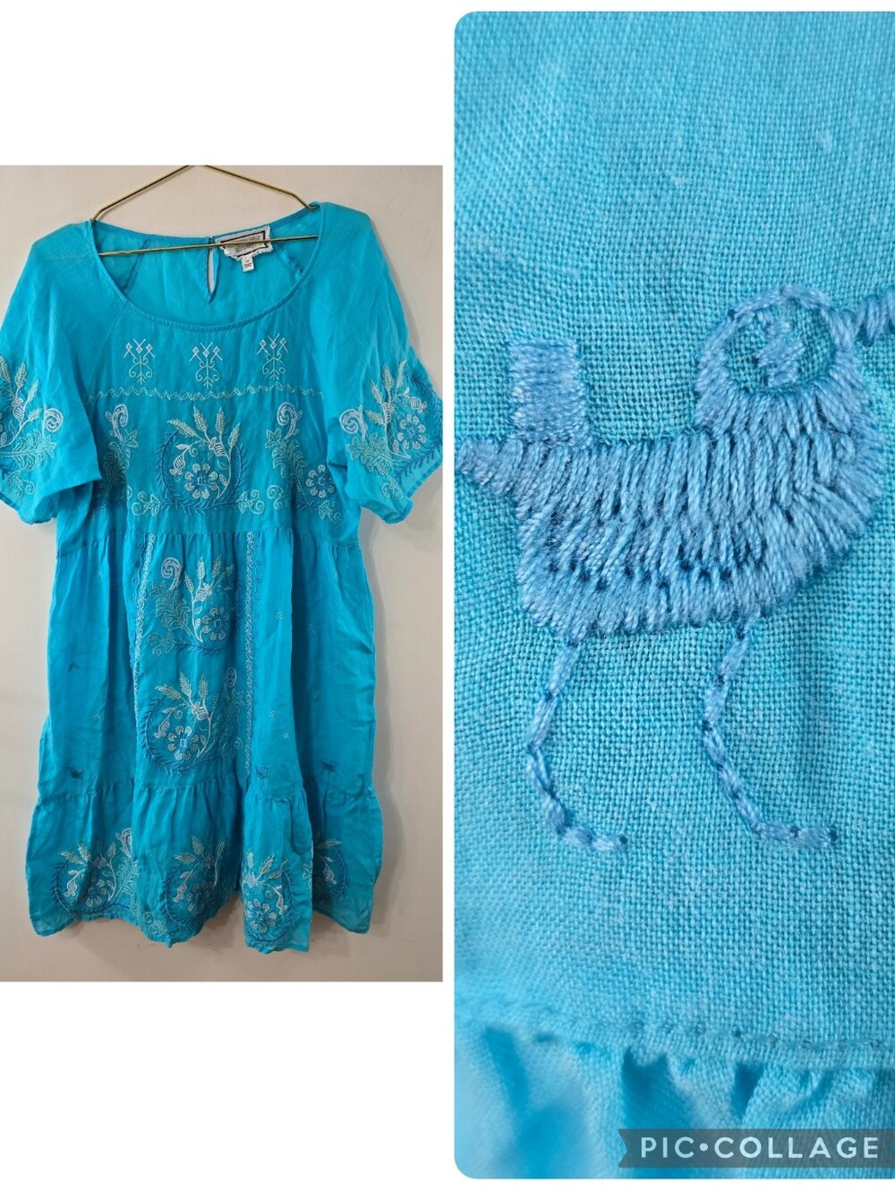 Johnny Was Workshop JW JWLA Embroidered Midi Peasant Dress Size M Bird Floral